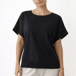 Pact 100% Organic Cotton Womens Large Black Dolman Short Sleeve Round Minimalist